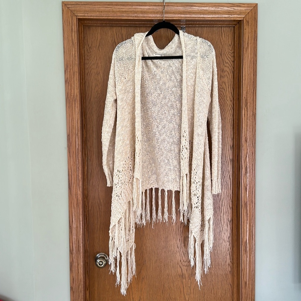 Monteau tasseled knitted cream cardigan XL